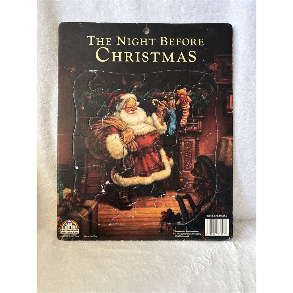 Vtg 1985 The Night Before Christmas Child Hard Cardboard Puzzle Random House USA
